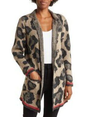Joseph A Black and Tan Leopard Print Cardigan Size S